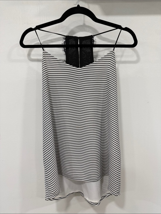 Express Tops - Express Striped Lace-Back Cami Tank - Black & White